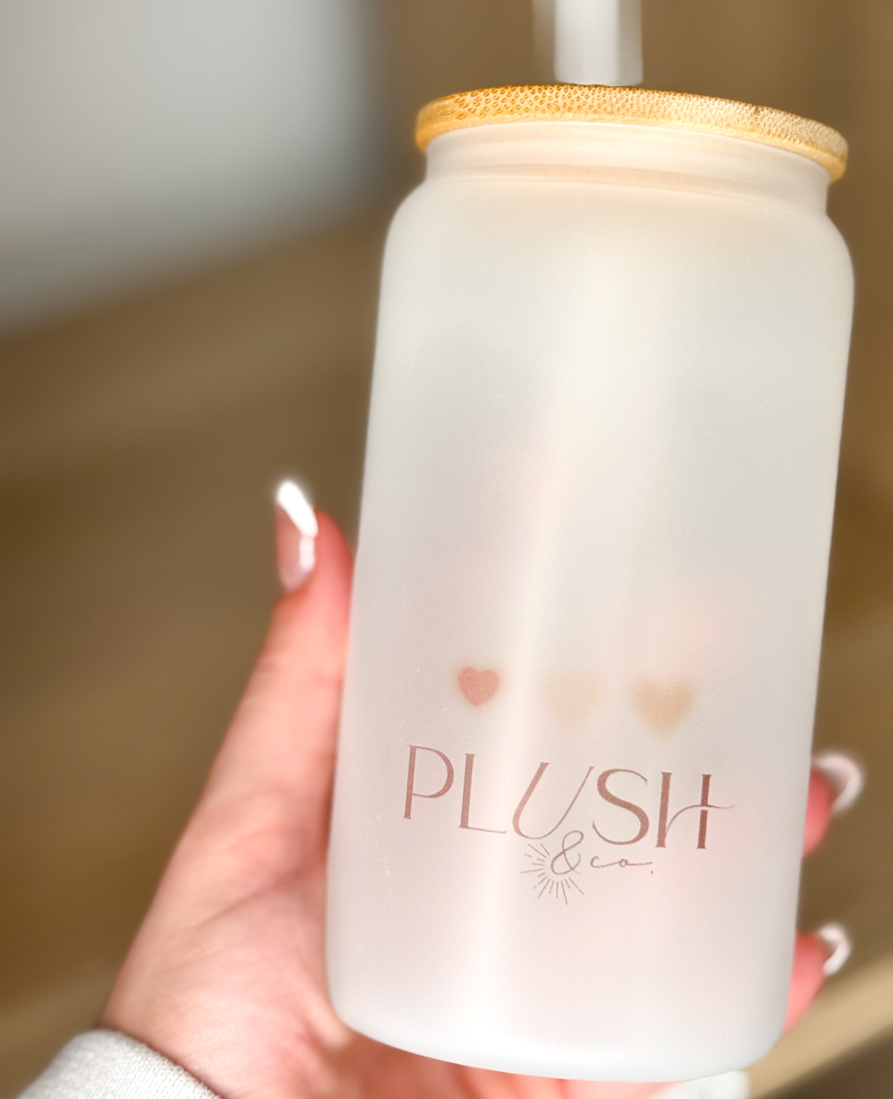 Verre Tumbler en vitre avec couvercle en bois | PLUSHEE