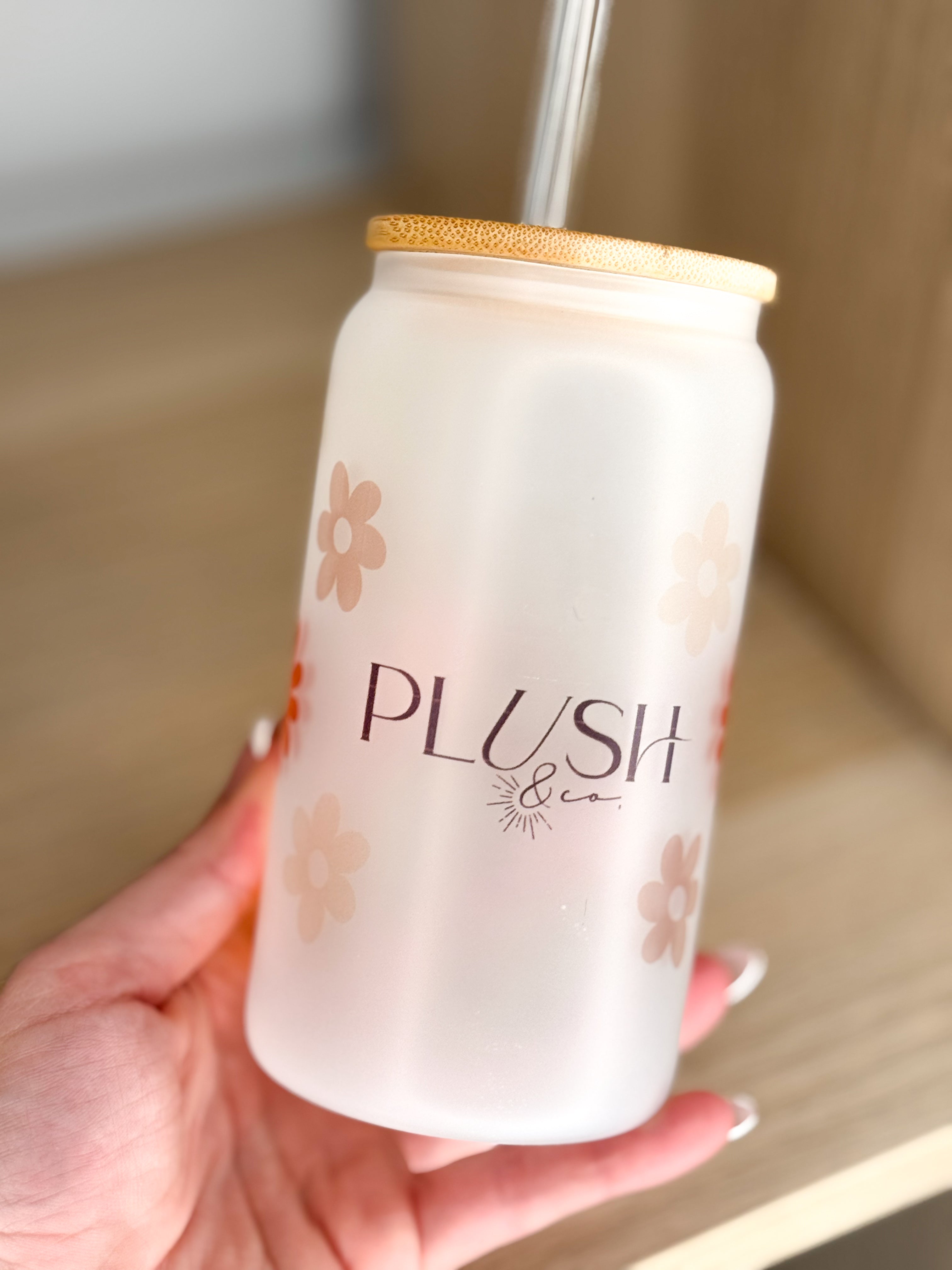 Verre Tumbler en vitre avec couvercle en bois | PLUSHEE