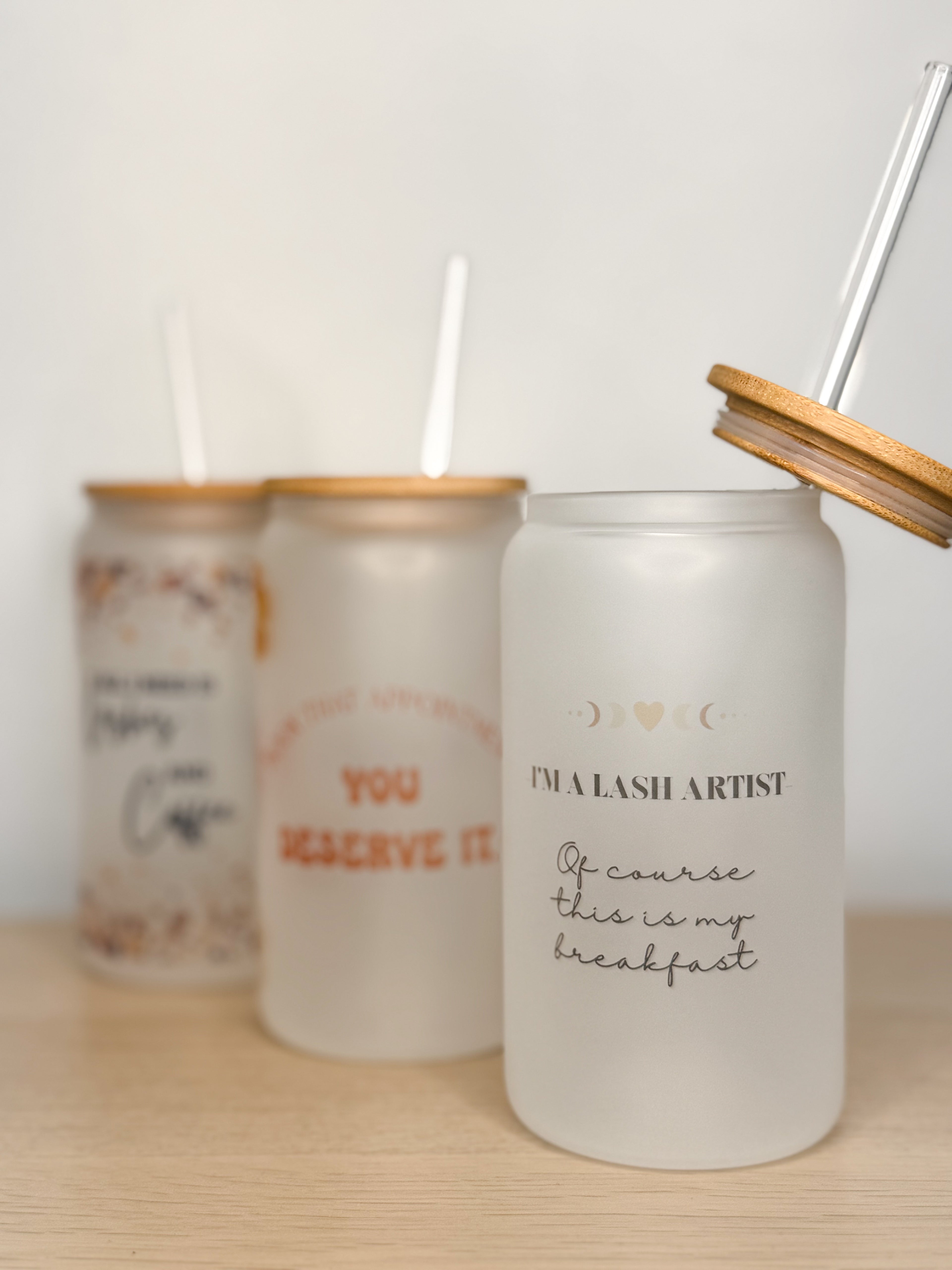 Verre Tumbler en vitre avec couvercle en bois | PLUSHEE