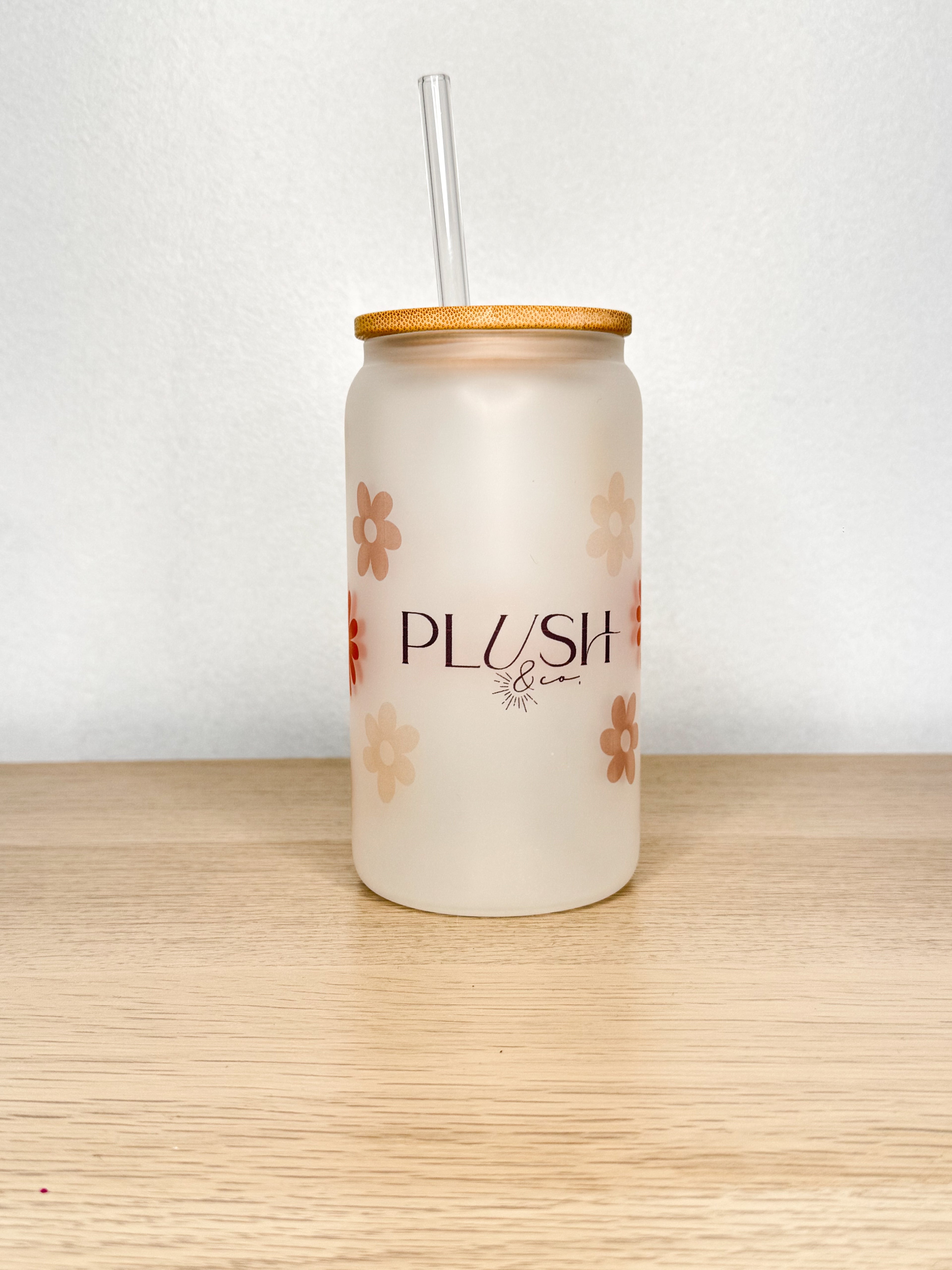 Verre Tumbler en vitre avec couvercle en bois | PLUSHEE