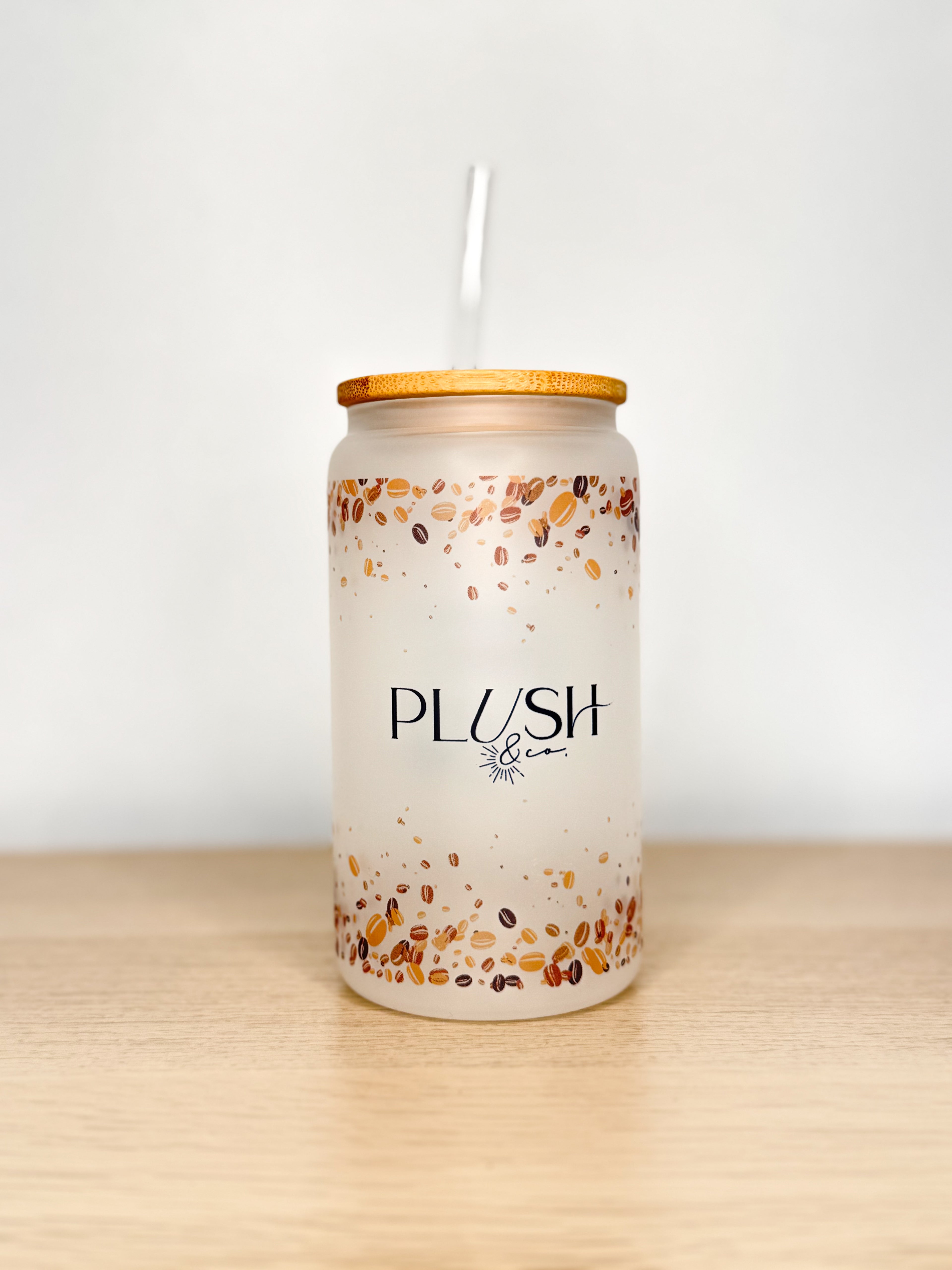 Verre Tumbler en vitre avec couvercle en bois | PLUSHEE