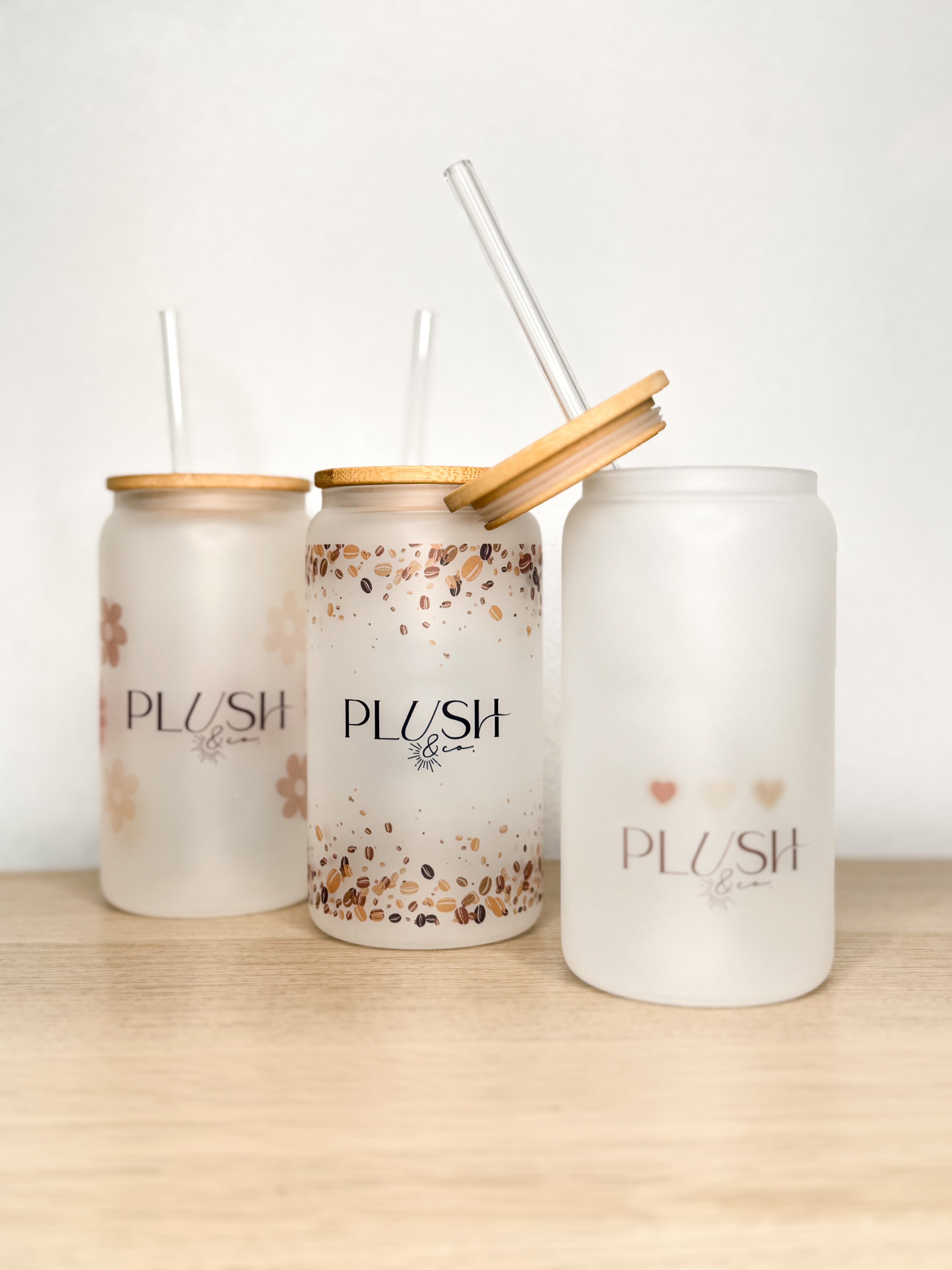Verre Tumbler en vitre avec couvercle en bois | PLUSHEE